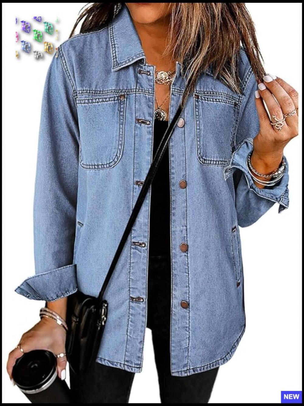 Oversized Denim Shacket Button Down Western Pocket Jacket Relaxed Fit